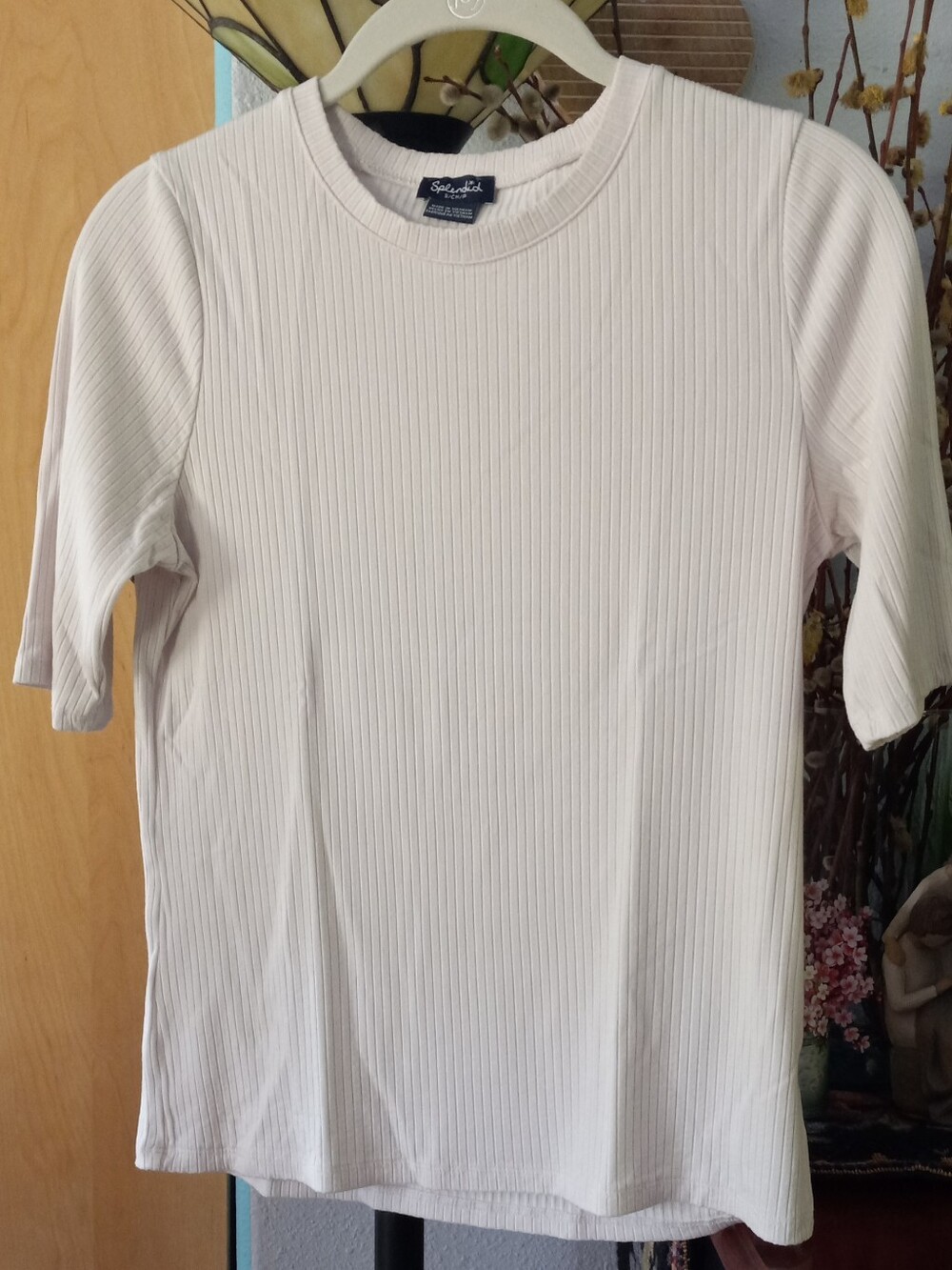 Splendid Cream Ribbed Short Sleeve Crew Tee